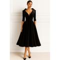 rot-schwarzes A-Linien-Kleid für die Mutter der Braut mit Portraitkragen, elegantes Vintage-Kleid in Teelänge, lange Ärmel aus Samt mit Rüschen, einfarbig 2025