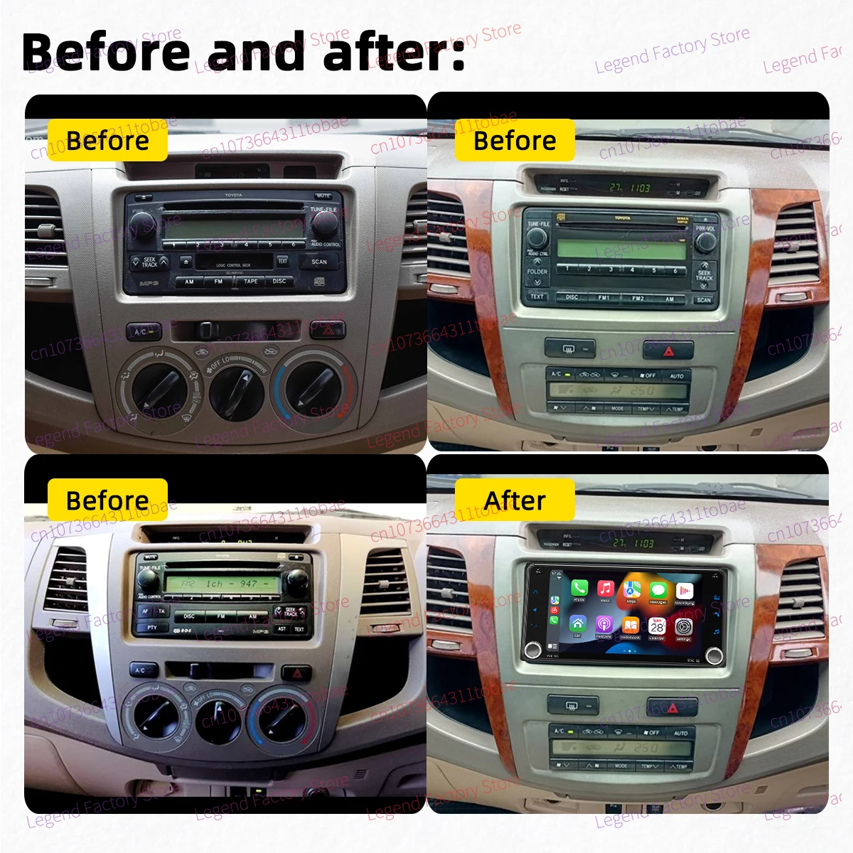 Wireless Carplay Android Auto Android Car Multimedia 2 Din Radio for Toyota Fortuner 2004-2015 Head Unit GPS BT WIFI 7" Stereo