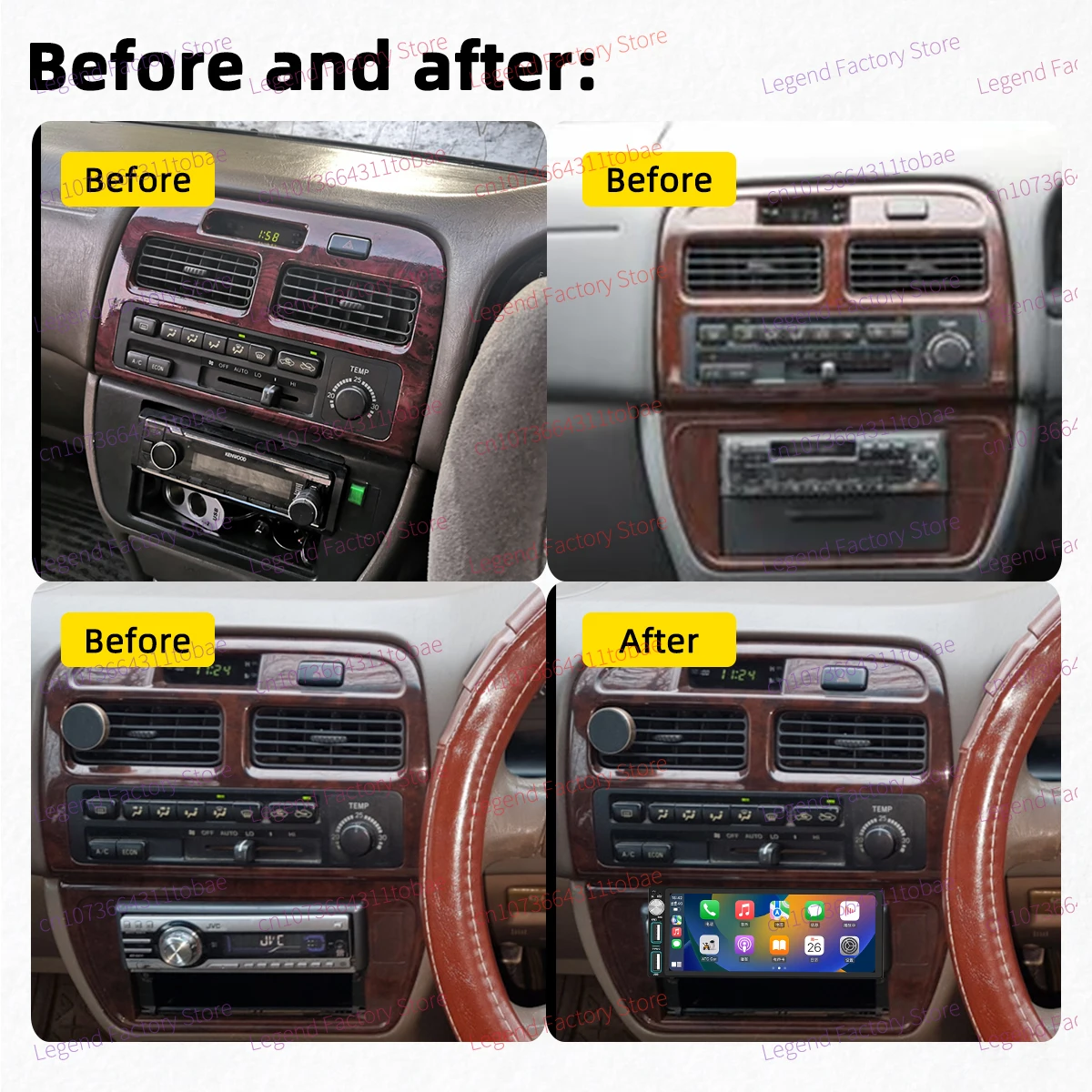 Carplay 1 Din Radio Android Auto Car Multimedia for Toyota Vista 1995-1997 6.86" Screen Head Unit Autoradio GPS Navigation