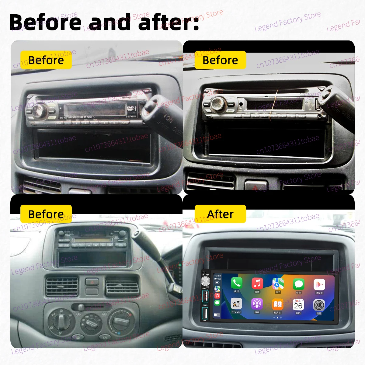 Carplay 1 Din Radio Android Auto Car Multimedia for Toyota Raum 1995-2000 6.86" Screen Head Unit Autoradio GPS Navigation