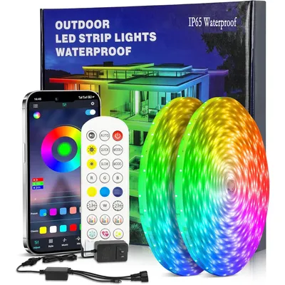 100FT Outdoor Led Strip Lights Waterproof, Bluetooth App Control RGB Exterior 50m Led Rope Lights for Deck,Balcony,Roof Garden