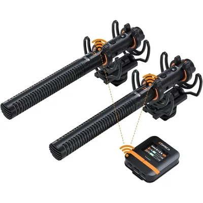 VM40 Combo Shotgun Microphone,Super Cardioid Dual-Channel Wireless Mic for Camera,Smartphone and PC