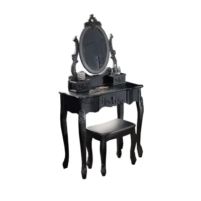 FG11French retro dresser classic black solid wood bedroom princess makeup table American light luxury engraving