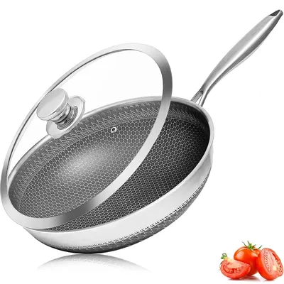 28 30 cm Wok Pan Hybrid Nonstick Frying Pan with Glass Lid Non-toxic 316 Stainless Steel Sauté Pan Skillet Deep Woks Pan JT559