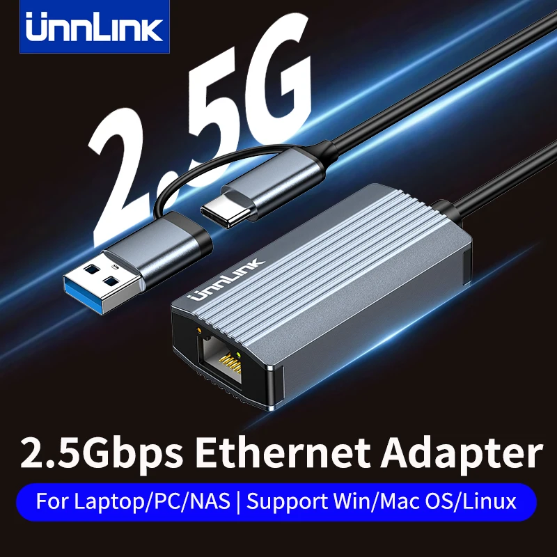 Unnlink Adattatore Ethernet da USB C a RJ45 Adattatore Gigabit da 2,5 G, USB 3.0 e tipo C a rete LAN per PC portatile Server NAS MacBook