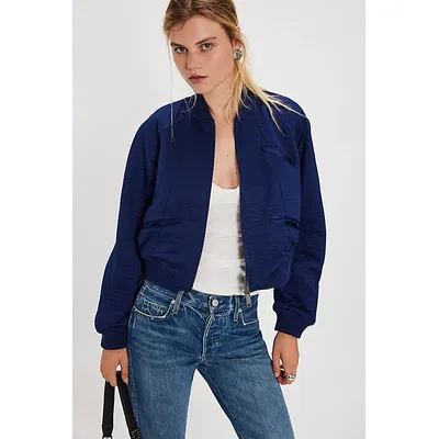 Ellie Satin Bomber Jacket at Free People in Cosmic, Size: XL