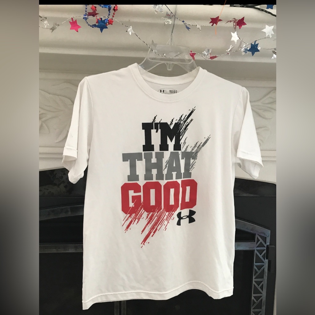 Under Armour Shirts & Tops | Under Armour Heat Gear Large Kid. “I’m That Good” | Color: White | Size: Lb