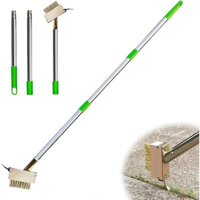 Stainless Steel Crack Weeding Tool with Adjustable Handle Manual Crevice Weeding Tool Green-Handled Metal Weeder for Driveways, Patios, and Garden Paths