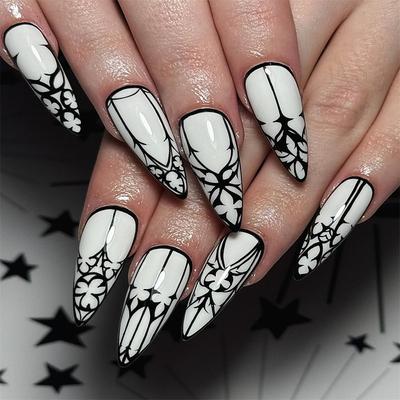 24 Pcs Halloween Press on Nails Long Stiletto Fake Nails Red Black Gradient False Nails with 3D Design Goth Acrylic Nails Press ons Halloween Glue on Nails Full Cover Reusable Stick on Nails for Women