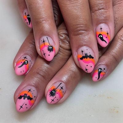 24 Pcs Halloween Press on Nails Long Stiletto Fake Nails Red Black Gradient False Nails with 3D Design Goth Acrylic Nails Press ons Halloween Glue on Nails Full Cover Reusable Stick on Nails for Women