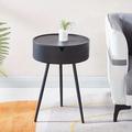 Tavolino laterale ribaltabile in stile casual con contenitore, tavolino da caffè rotondo in plastica, moderno comodino con base a gambe per soggiorno, camera da letto, ufficio