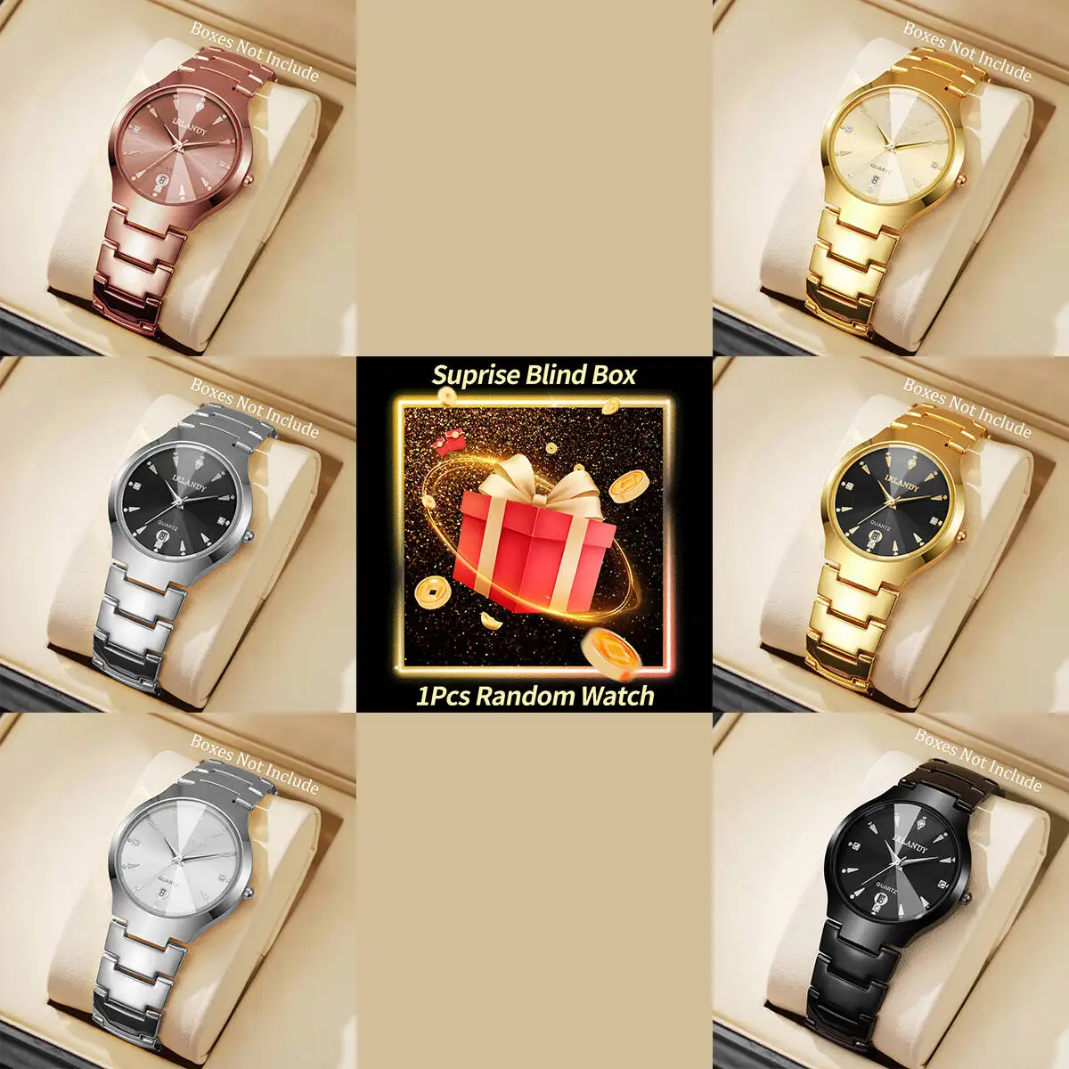 1PC Surprise Mystery Uhr Blind Box-Luxus Männer Business Uhren Mode Edelstahl Armband Quarz Armbanduhr (Ohne Box) Image