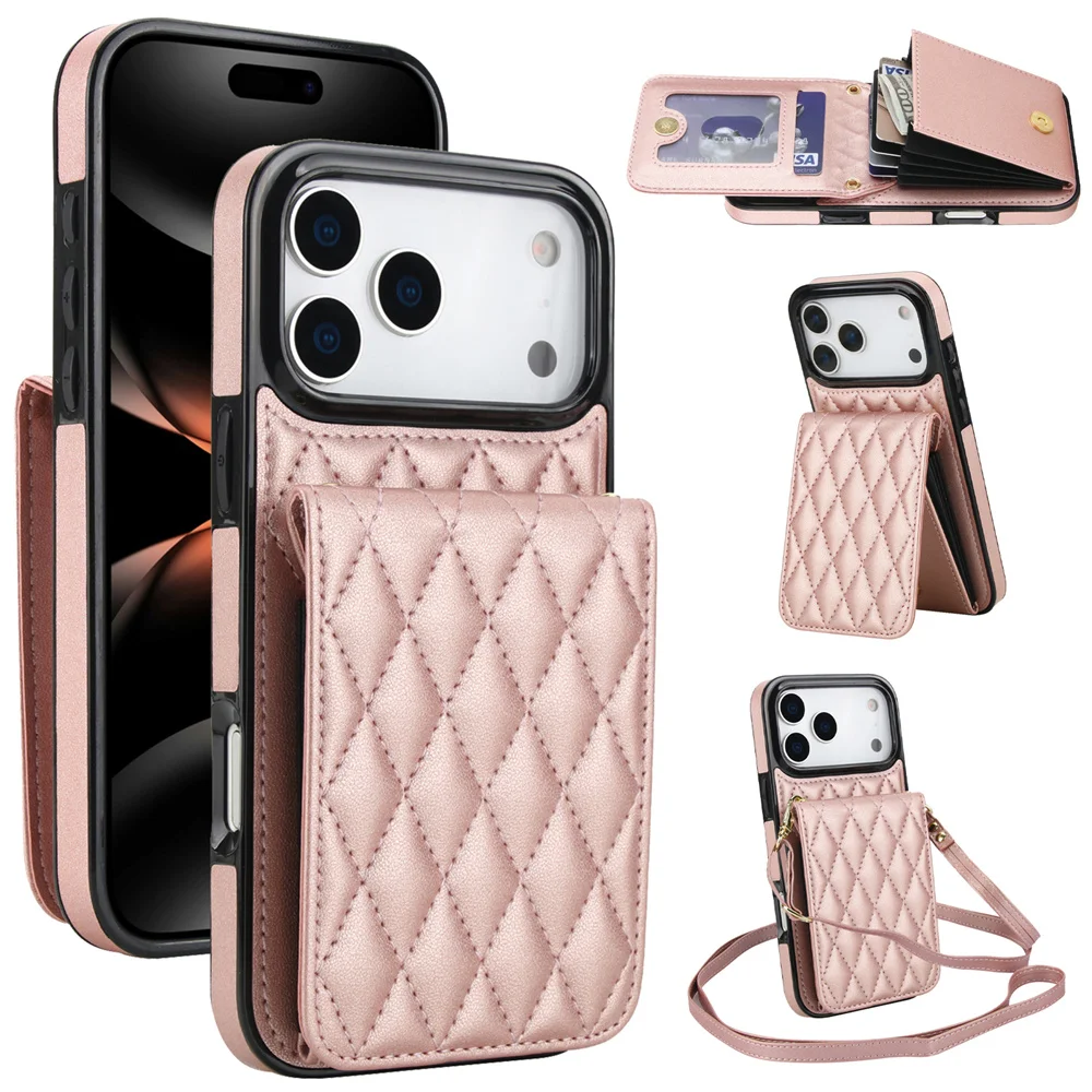 Crossbody Lanyard Leder Brieftasche Karte Telefon Fall für IPhone 17 Air 16E 16 15 Pro Max 14 Plus 13 12 11 XS XR Leder Stand Abdeckung Image