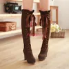 Dame Stiefel Rock Schuhe Frau Sexy Oberschenkel High Heels Hohe Sexy Lace Up Medieval Gothic Steampunk Retro Stil Cosplay Ritter Stiefel