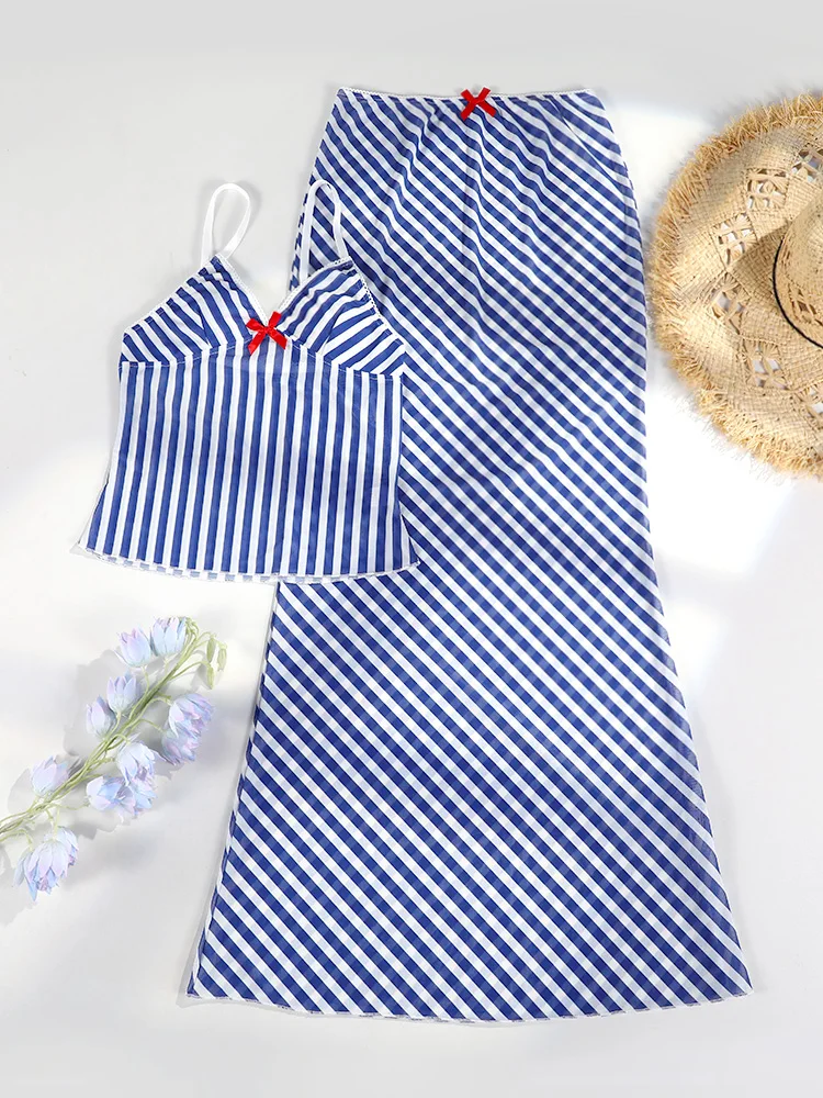 Zweiteilige Bikini-Sets Cover Up Damen Badeanzug Sexy Gestreifter Bikini Bandage Bademode Damen Tanga Print Badeanzüge Strandkleidung Kleid Image