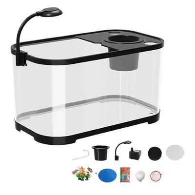 Aquarium-Starter-Set, 11 l, anfängerfreundliches Aquarium mit Filter und Licht, geringe Wartung, Desktop-Fischschale, Aquarium