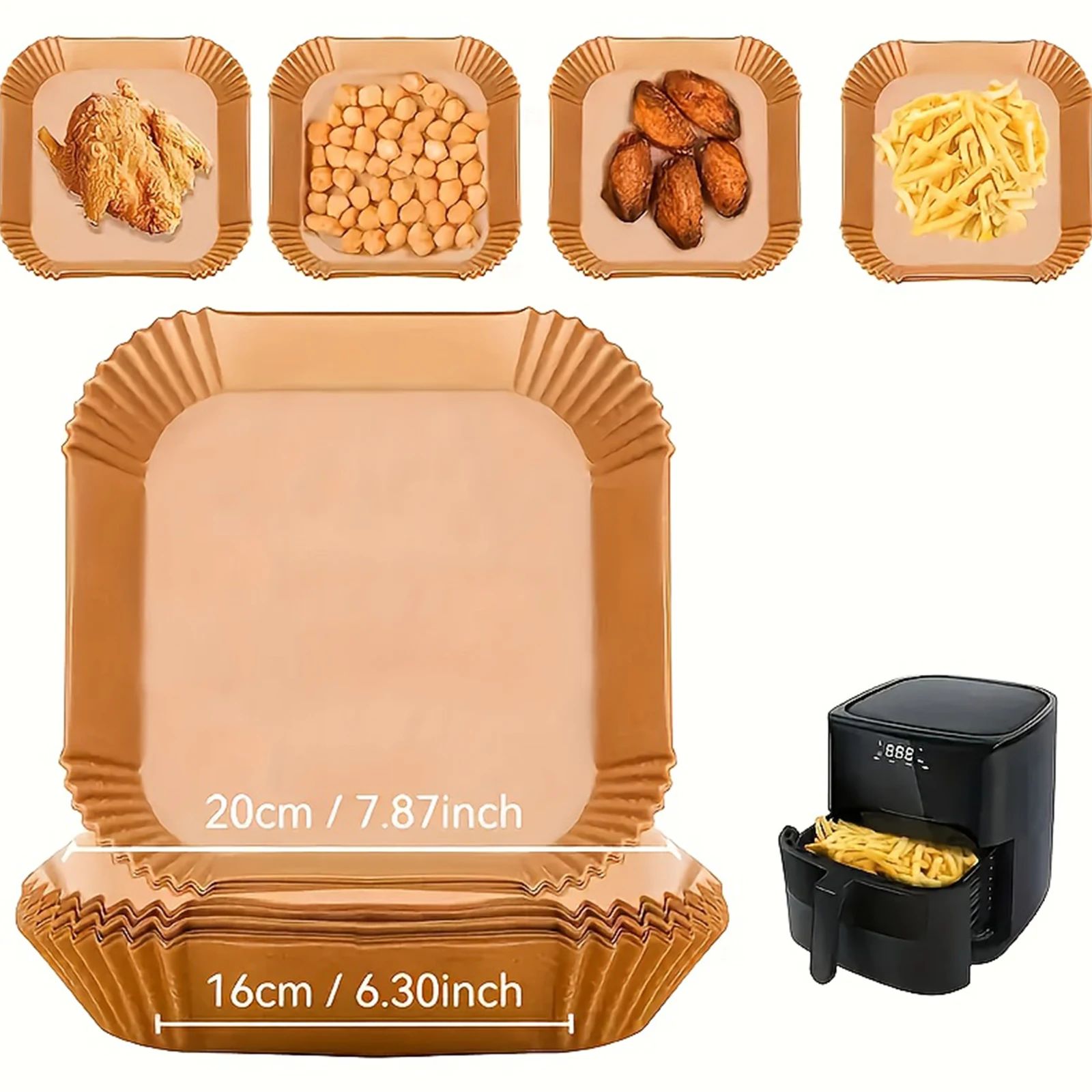 20/50/100 Stück quadratisches Silikon-Ölpapier, Mini-Luftfritteuse-Einlage, geeignetes Antihaft-Einwegpapier zum Backen, Kochen und Servieren von Lebensmitteln Image