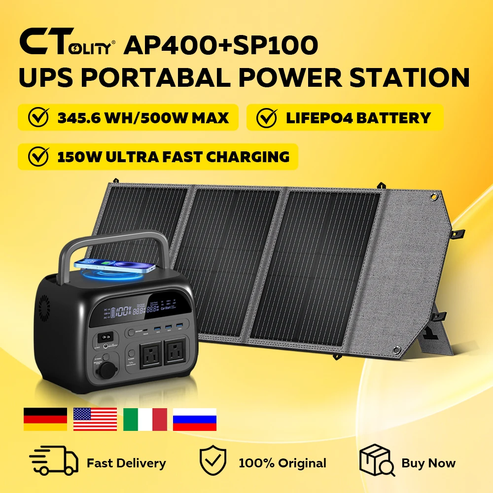 CTOLITY AP400 500W Solargenerator 345WH Lifepo4+100W Solarpanel 20,5V Solarpanel Ladegerät Power Bank für Camping-Notfälle Image