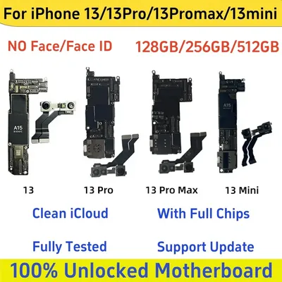 100% Working For iPhone 13 Pro Max Motherboard With/No Face ID Logic Board Unlocked Clean iCloud For iphone 13 mini Mainboard
