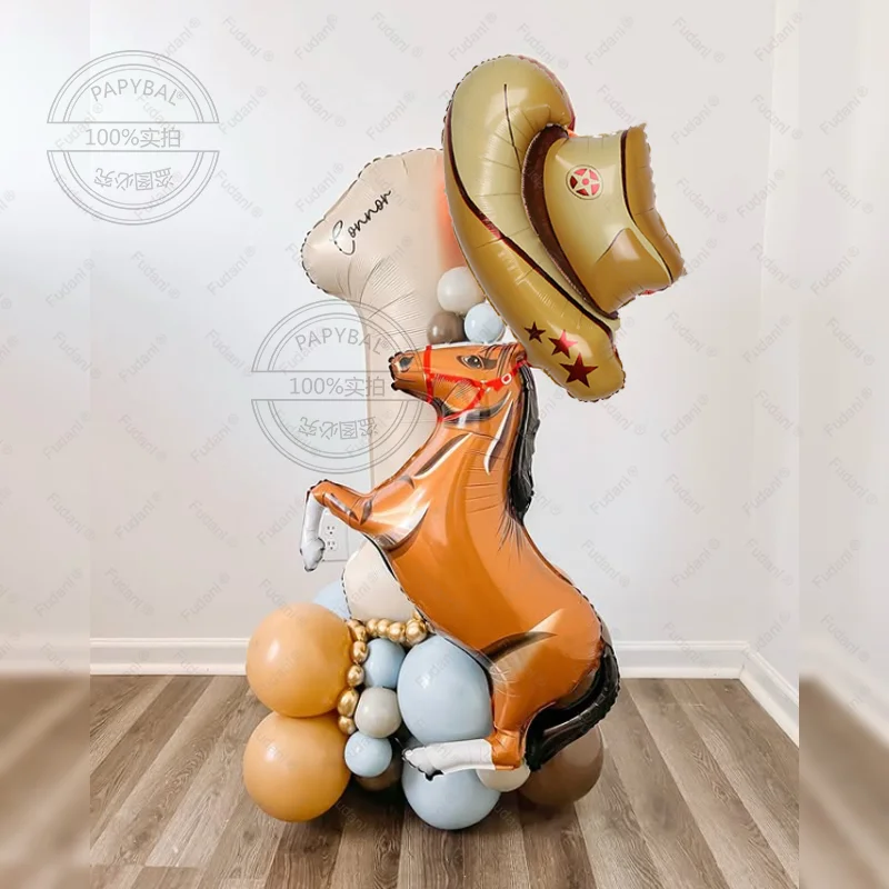 40 teile/satz Western Cowboy Pferd Party Aluminium Film Ballon Set Cowboy Hut Stiefel Western Pferd Geburtstag Thema Ballon Dekorationen Image