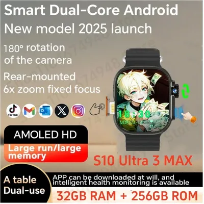 DW100 Pro Upgrade S10 Ultra 3 max Smartwatch Touch ID Smartwatch mit Amoled-Bildschirm Android 10.0 System GPS WIFI NFC Kompass