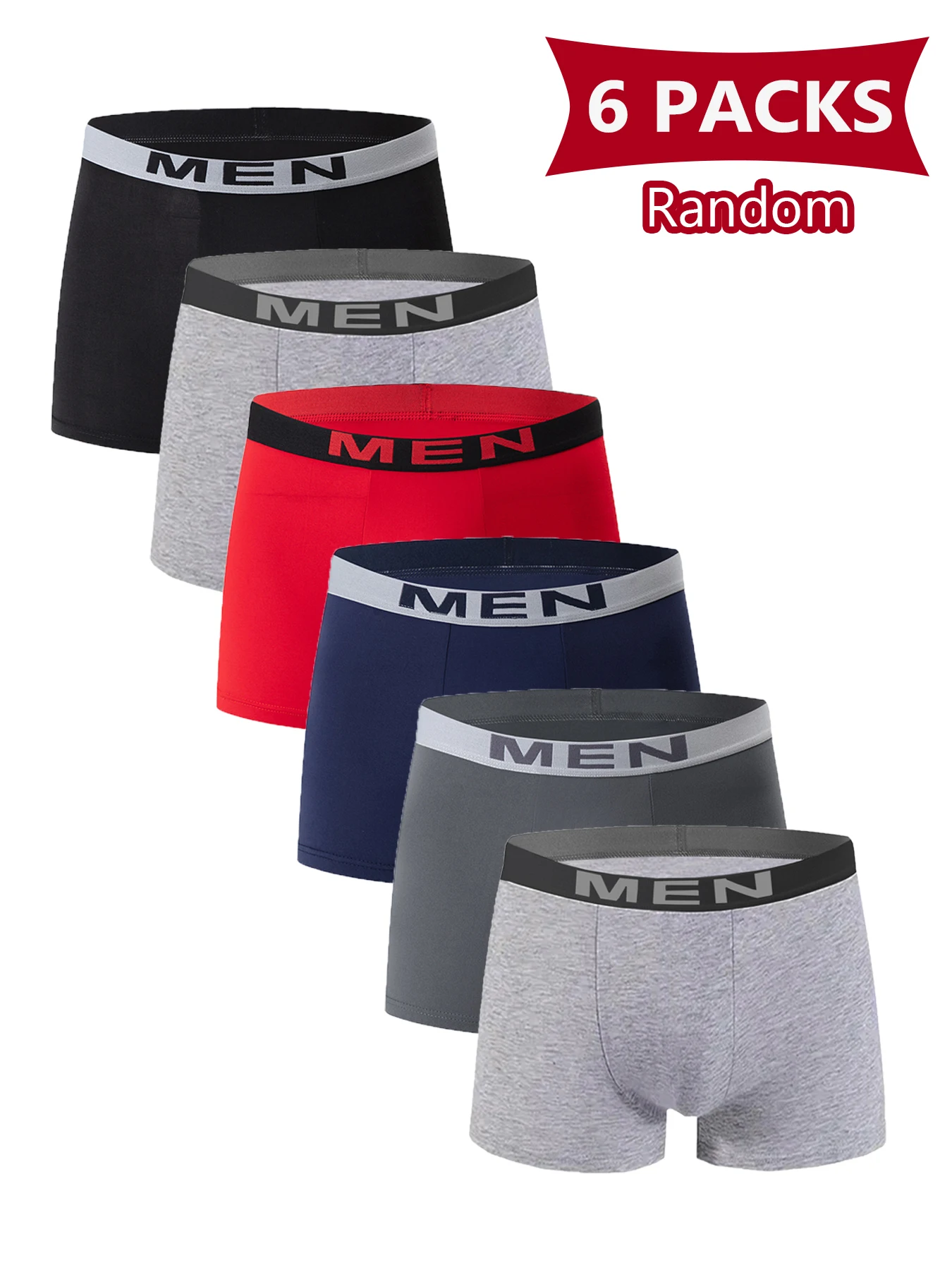 6 Stück zufällige Herren-Boxershorts, hochwertige einfarbige, bequeme Boxershorts, atmungsaktiv, für den täglichen Gebrauch, sportliche Unterwäsche Image