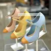 Patchwork runde Zehen block High Heel Pumps Frauen Mode Luxus Cover Ferse Front Strap Schuhe Damen elegante Sommer große Pumps