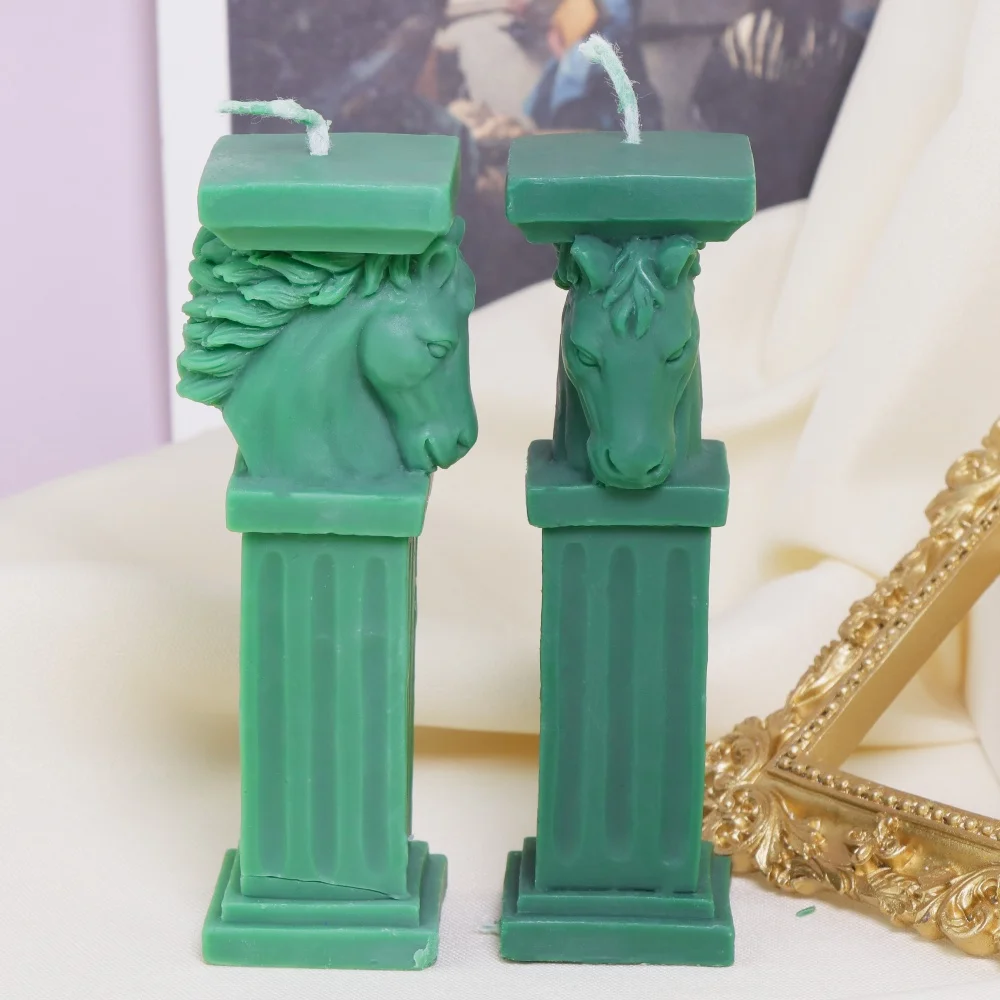 3D römische Löwe Säule Silikon Kerze Form mythisches Pferd Seife Harz Gips Form für DIY Retro Kunst Home Schreibtisch Altar Dekor Geschenk Image