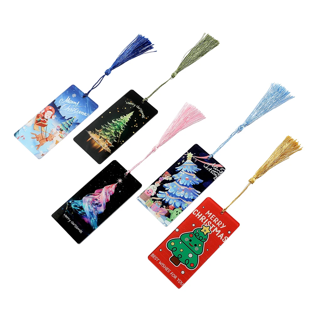 1 Stück mehrfarbiges Weihnachtsbaum-Acryl-Cartoon-Mädchen-Quasten-Lesezeichen, einfach und exquisit für Schüler zum Lernen, Arbeiten und Lesen. Image