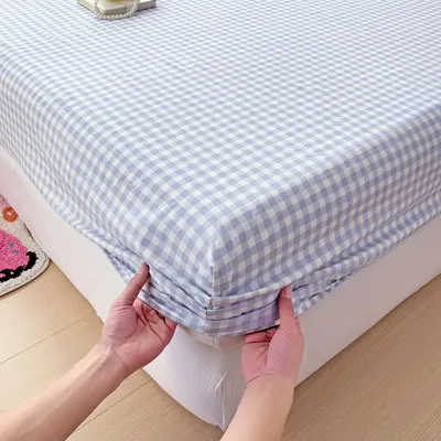 Plaid Style Fitted Sheet with Pillowcase Elastic Bedsheets Single/Queen Size Bed Linen Breathable Mattress Protector couvre lit