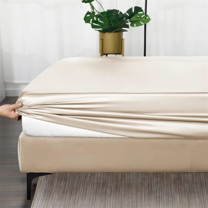 Maulbeerseide Spannbettlaken mit Elastikbändern 23 Momme Reine Seide Matratzenbezüge für Einzel-, Doppel-, King- und Queen-Betten Luxus-Bettwäsche Image
