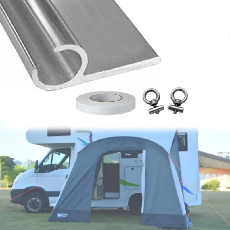 8 x 0,5 m Aluminium-C-Kanal-Markisenleiste mit doppelseitigem Klebeband, Markisenschienenstopper für Wohnmobil, Wohnwagen, Outdoor, Camping Image