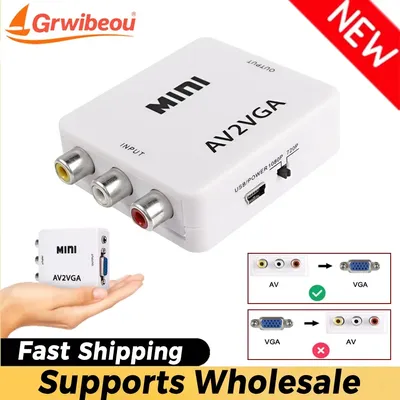 AV To VGA Converter RCA AV To VGA Converter AV Adapter with 3.5mm Audio Cable for TV Box PC Computer 1080P CVBS To VGA Converter