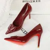 Frauen 10 cm High Heels Dame Vintage sexy Rote Untere Pumpen Weibliche Stiletto Ferse Spitz Modische Leder Schuhe