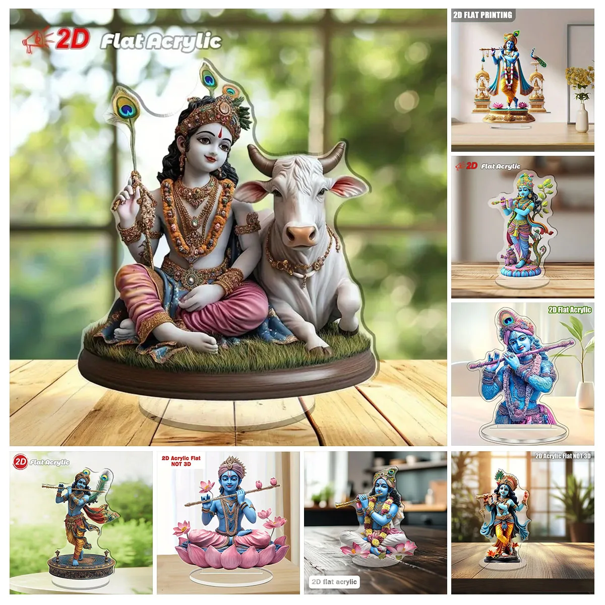 Hinduismus Krishna 2D flacher Acrylständer Tischdekoration, Zuhause, Büro, Café, Zimmer, Studio, Desktop-Ornament-Schild, Geschenk Image