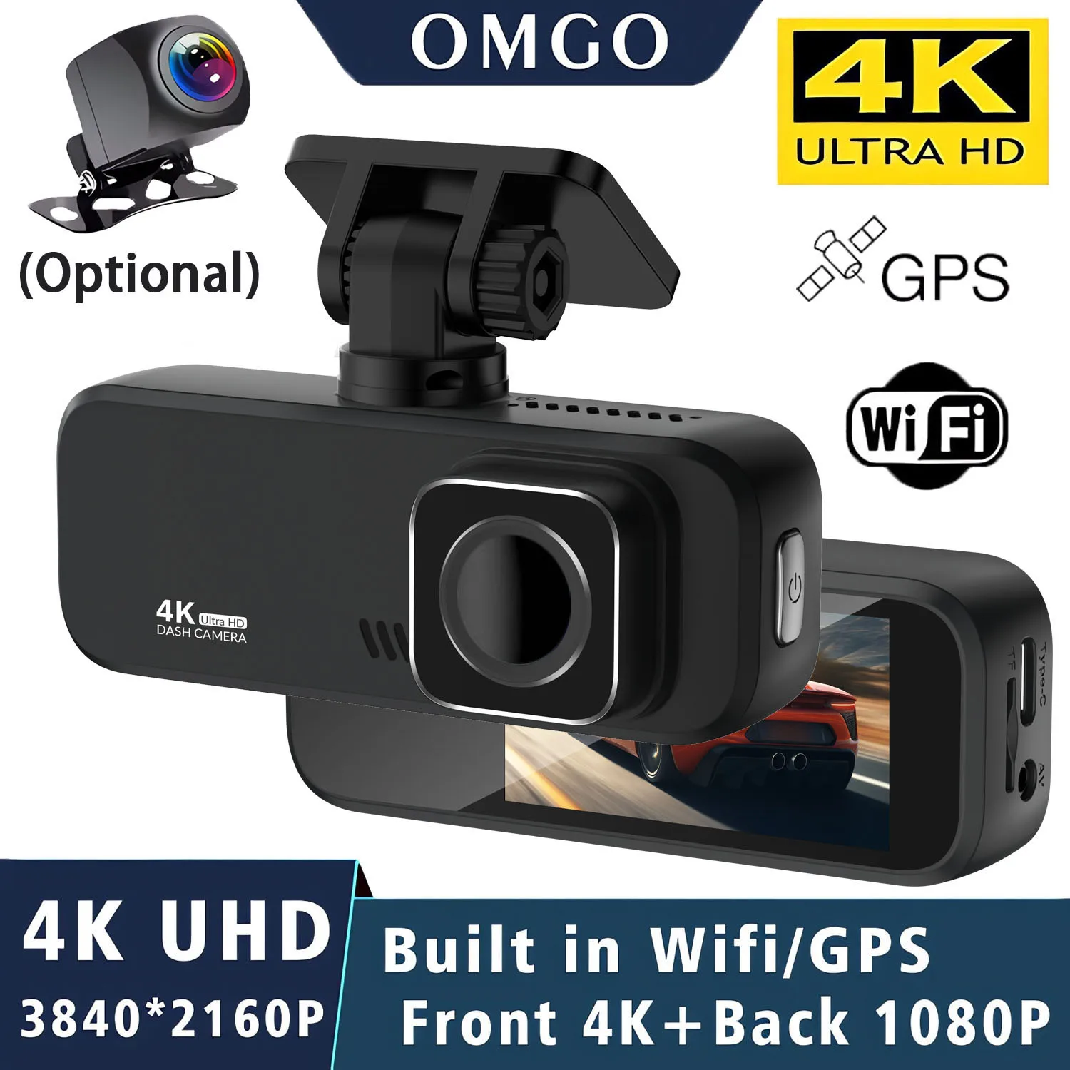 4K 2160P Dash Cam Auto DVR Unterstützung WIFI GPS 4K Vorne Und 1080P Hinten Hinten Kamera dual Objektiv Nachtsicht Video Recorder Black Box Image