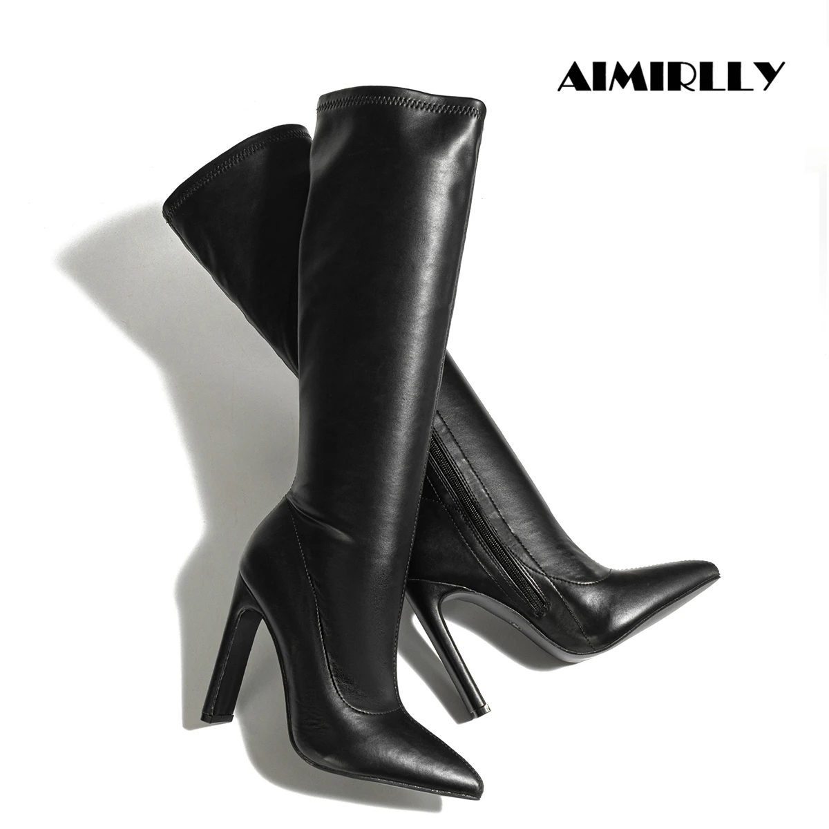 Elegante Damen-Stiefel mit mittlerer Wade, spitzer Zehenbereich, High-Heels-Schuhe, Damen-Party- und Arbeitskarriere-Stiefel, Schuhe, Schwarz, Braun, Reißverschluss