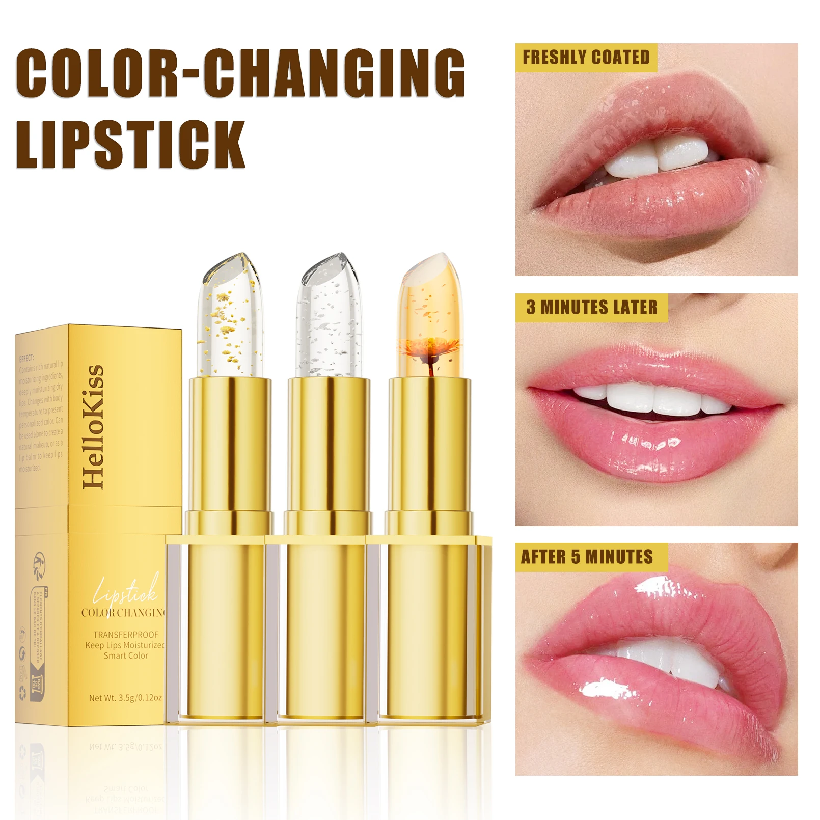 Temperatur Farbwechsel Blume Lippenstift Transparent Wasserdicht Feuchtigkeitsspendende Kristall Gelee Perlglanz Lippenbalsam Kosmetik Image