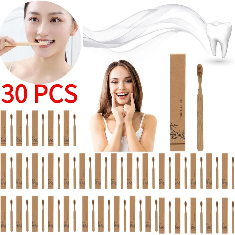30 Stück Einweg-Zahnbürste, natürliche Bambus-Zahnbürste, starke Reinigung, kraftfreundliche Zahnbürste ﻿ Image