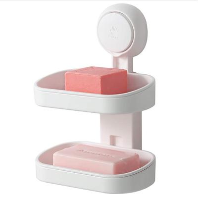 TAILI Double Layer Soap Dish Suction Cup Soap Holder, Strong Sponge Holder for Shower, Bathroom, Tub and Kitchen Sink, Drill-Free, Removable
