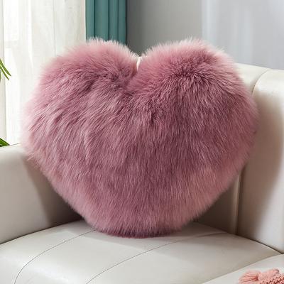 Wine red and Gray Heart-Shaped Pillow, Faux Fox Fur Heart Decorative Cushion for Bed, Soft Fluffy Throw Pillow for Chair, Sofa, Living Room - Plush Accent Pillow for Home Decor