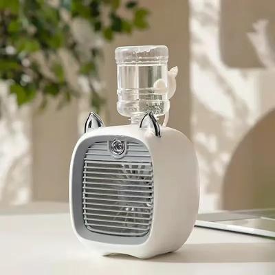 Kids Portable Air Conditioner Fan Rechargeable Mini Fox Design Cooling Fan With Mist Spray Humidifier Summer Desktop Appliance Portable Personal Air Cooler For Home Office Use