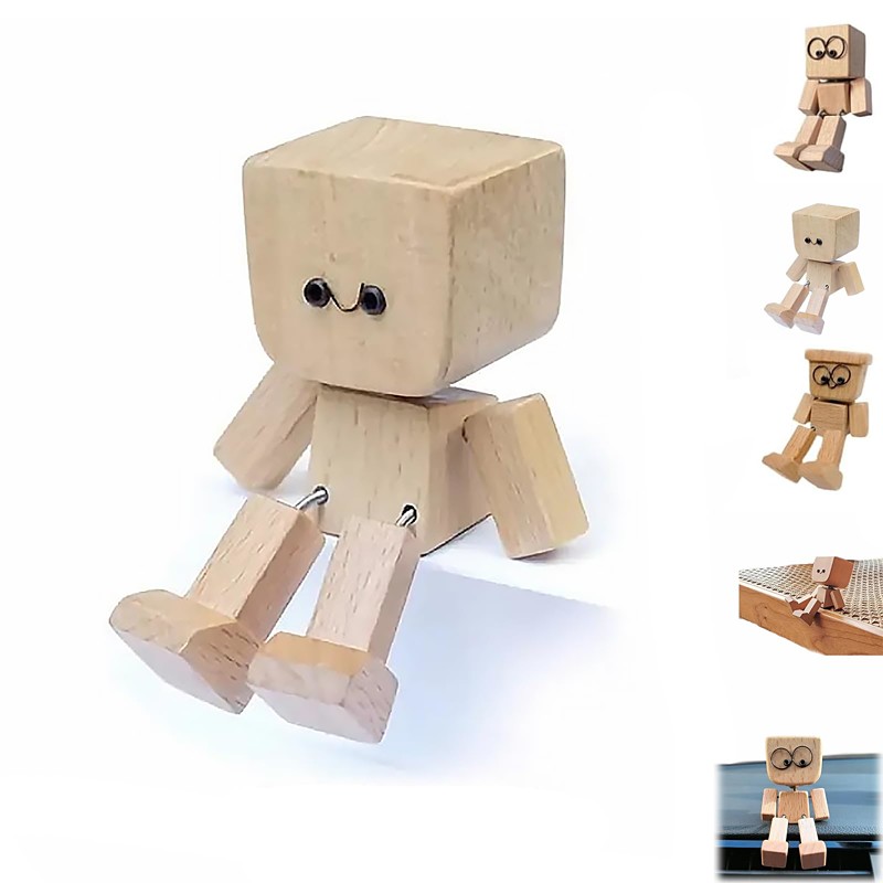 Shaking Wooden Man Figurine, Charming Little Wooden Figure That Sways Handmade Shaking Feet Wooden Car Dashboard Decorations Creative Wood Desktop Decor
