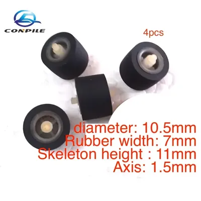 4pcs 10.5x7x1.5mm pinch roller rubber Wheel with axis for Tape Recorder Cassette deck SONY Panasonic Stereo player