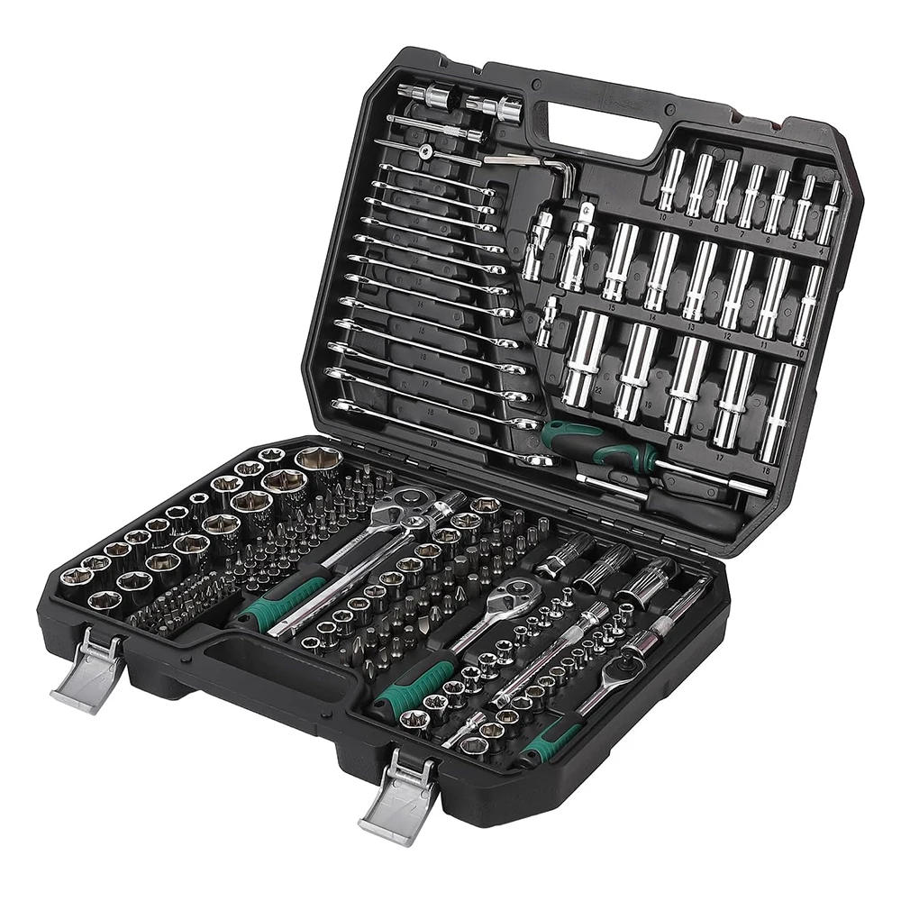 Set di attrezzi meccanici da 216 pezzi e set di bussole, set di chiavi a cricchetto con custodia, set combinato di attrezzi, set di strumenti di riparazione automatica