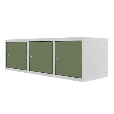 PROREGAL Mega Deal | 3x Schließfachwürfel Blocky mit Zylinderschloss + 2 Schlüssel | HxBxT 40x40x40cm | Lichtgrau/Grün | Tresor, Schließfach Image