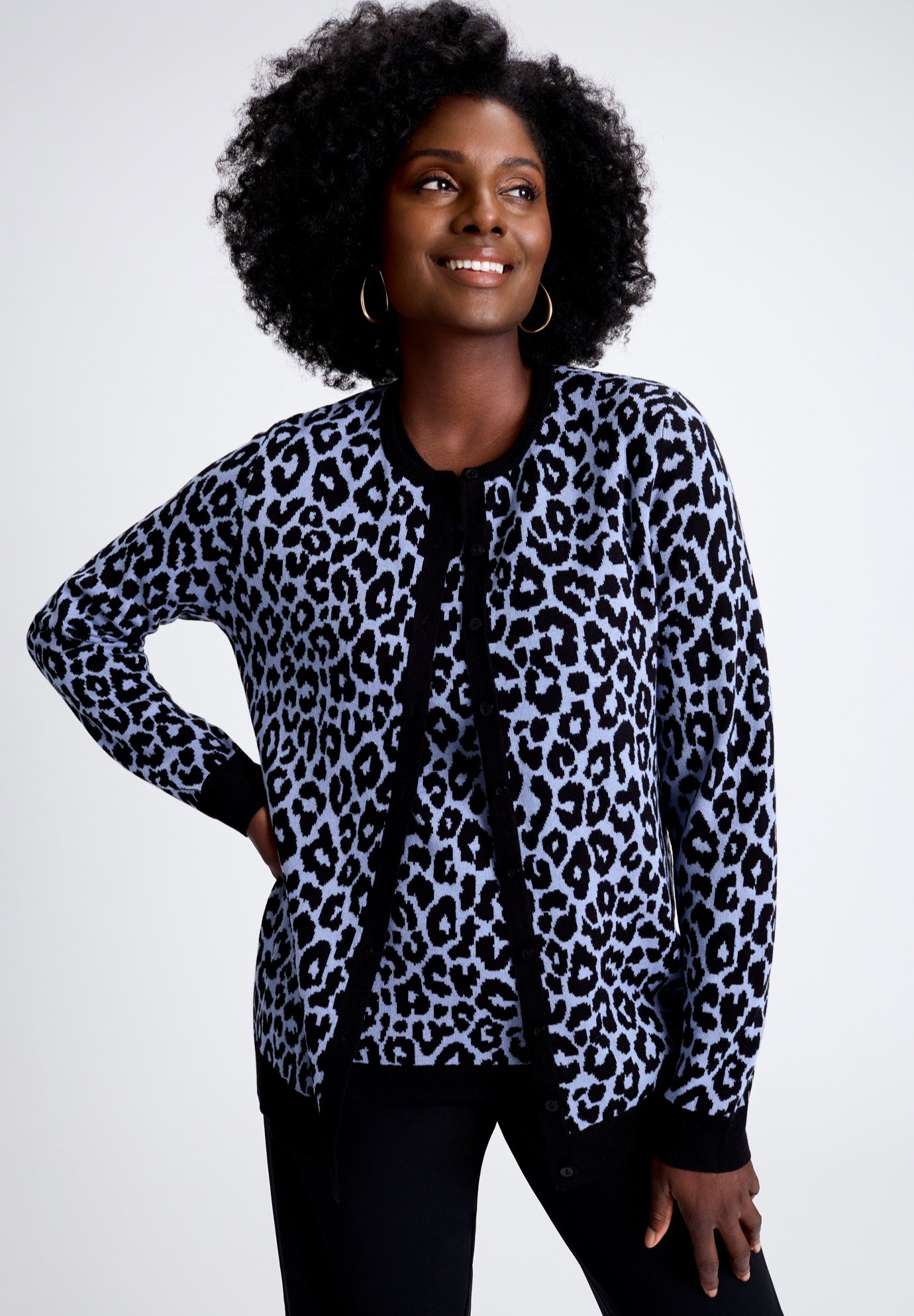 Plus Size Women's Fine Gauge Cardigan by Jessica London in Grey Classic Cheetah (Size 34/36) Sweater