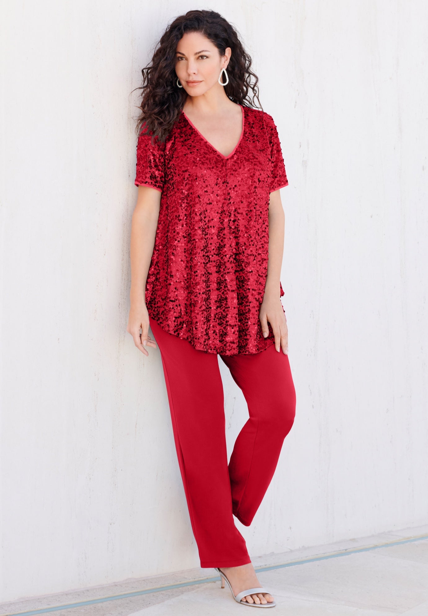 Plus Size Women's Sequin Pant Set by Roaman's in Classic Red (Size 22 W)
