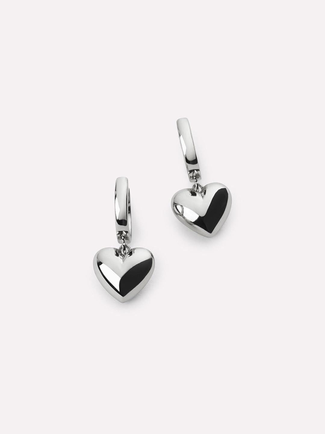 Women's Jessica Puffed Heart Hoops by Ana Luisa in Silver (Size OS)