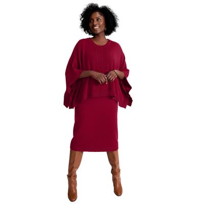 Plus Size Women's Cable Knit Cape Sweater Dress by Jessica London in Rich Burgundy (Size 14/16)